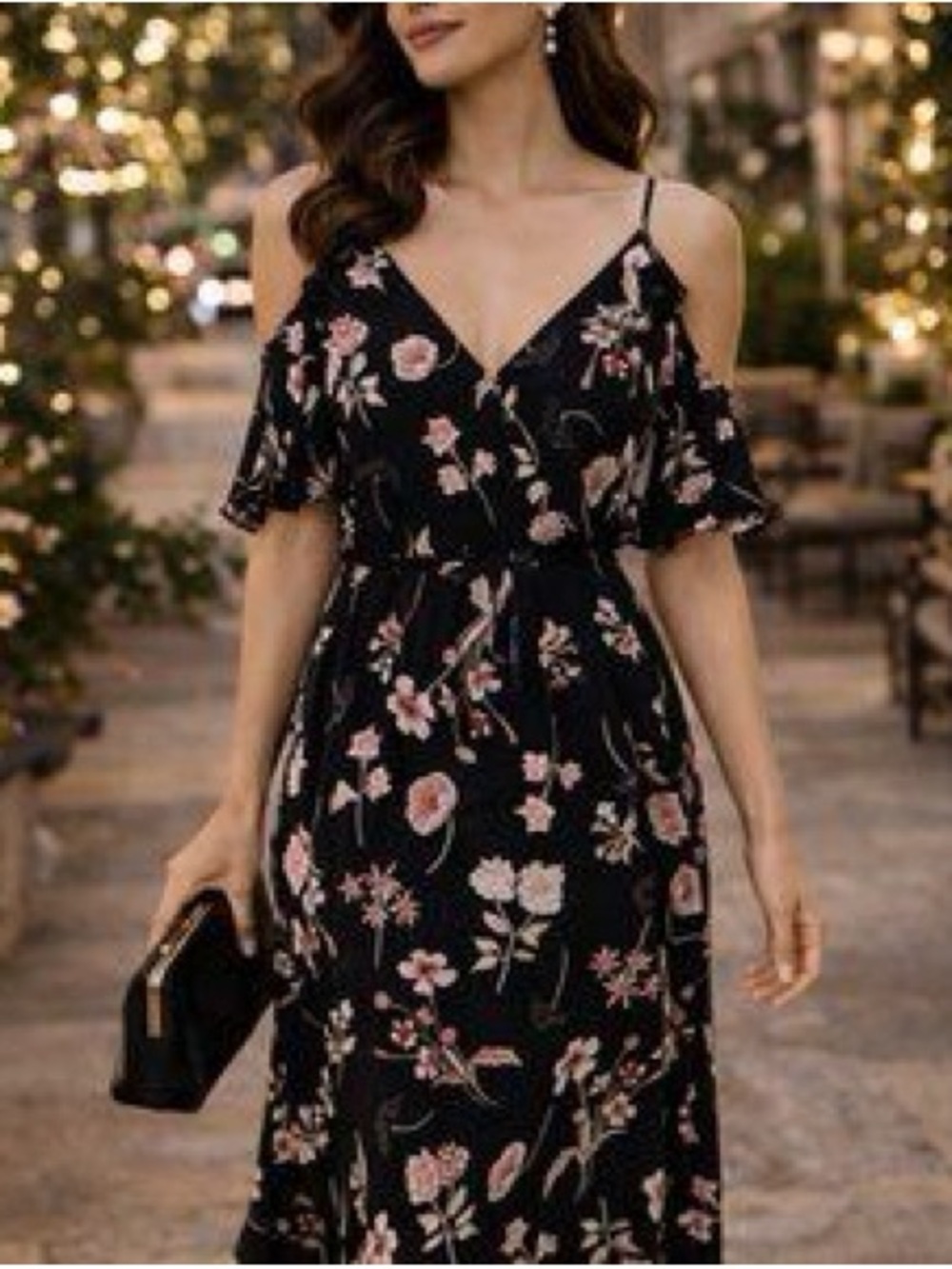 Lush Black One-Shoulder Floral Maxi Dress with Pink Blooms